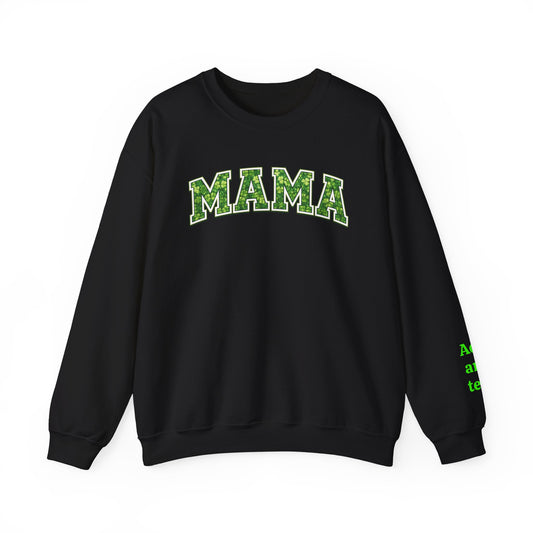 Lucky Mama Varsity Shamrock Sweatshirt – Personalized Sleeve Name Crewneck
