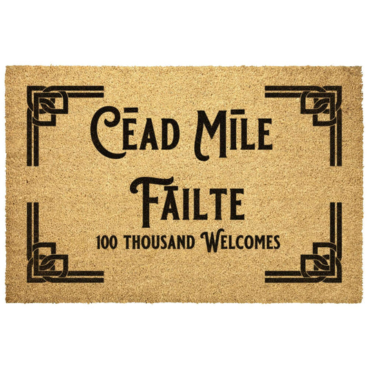Irish Door Mat, Céad MÃle Fáilte Doormat, Irish Welcome Mat, Durable Coir Doormat, Irish Home Decor, Entryway Welcome Mat, Fade-Resistant Door Mat, Traditional Irish Greeting Mat, Coir Bristle Doormat, Stylish Entryway Rug.