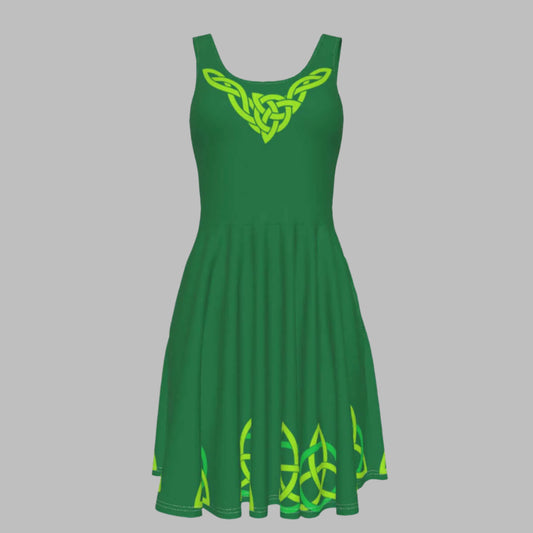 Celtic Women’s Dress with Pockets, Green Celtic Knot Dress, Irish Women’s Dress, Sleeveless Celtic Dress, Irish Knotwork Dress, Comfortable Celtic Dress, Twirl Skirt Dress, Dress with Pockets for Women, Celtic Fashion for Women, Irish Heritage Dress, Modern Celtic Dress