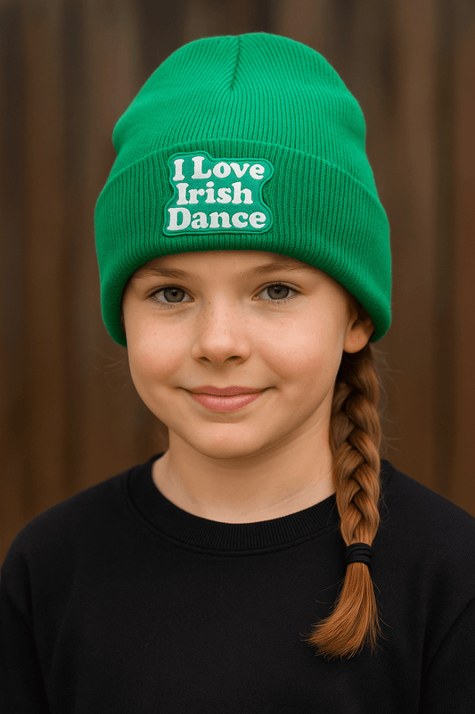 Irish Dance Beannie, Kelly Green Irish Dance Beanie, I Love Irish Dance Hat, Embroidered Irish Dance Beanie, St. Patrick’s Day, Dance Accessories, Green Beanie for Irish Dancers, Irish Dance Hat
