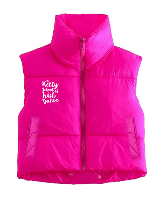 KSID Women's Cropped Puffy VestCropped Vest,Gift for Irish Dancer,Irish Dance School Vest,Irish Dancer Gift,Kelly School of Irish Dance,KSID,KSID Vest,Parade Gear,Puffer Vest,Puffy Vest,School GearStay warm and stylish with our KSID Women's Cropped Puffy