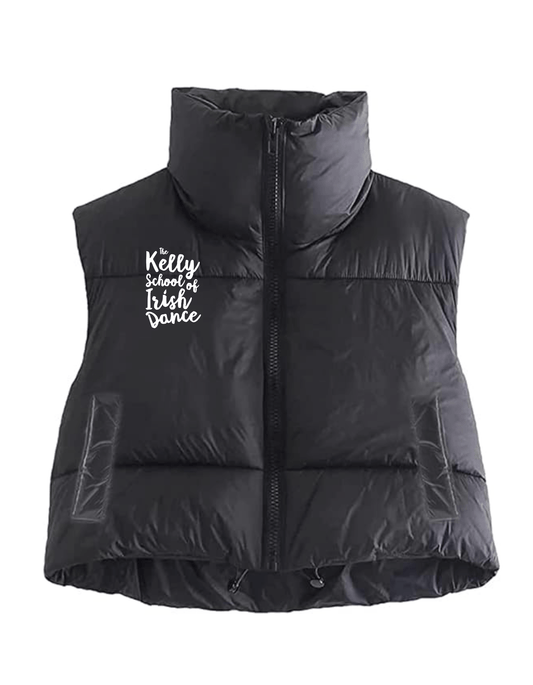 KSID Women's Cropped Puffy VestCropped Vest,Gift for Irish Dancer,Irish Dance School Vest,Irish Dancer Gift,Kelly School of Irish Dance,KSID,KSID Vest,Parade Gear,Puffer Vest,Puffy Vest,School GearStay warm and stylish with our KSID Women's Cropped Puffy