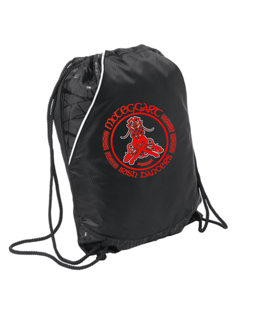 McTeggart Bag, Irish Dance Bag, Irish Dance Cinch Bag, Irish Dance School Gear, custom Irish dance merch, spirit wear for Irish dancers with school logo,
