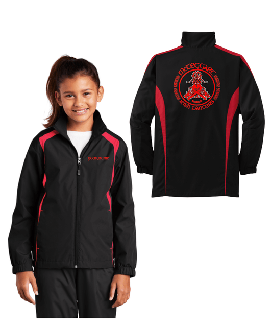 McTeggart Jacket, Irish Dance School Gear, Irish Dance Uniform, custom Irish dance team jackets for competition, spirit wear for Irish dancers with school logo,