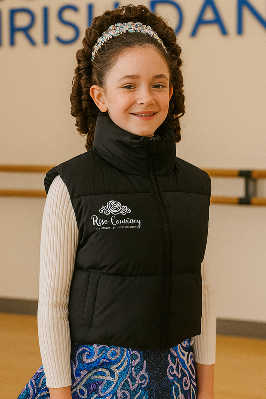 Rose Courtney Puffy Vest, Embroidered Puffy Vest, School Logo, Irish Dance School Gear, Puffy Vest