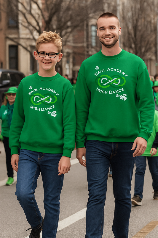 Saol Academy of Irish Dance, Saol Sweatshirt, St Patrick's Day Sweatshirt, where to get Irish dance school sweatshirts with logo