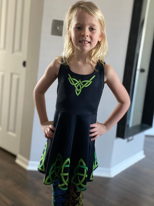 The Celtic Girls DressGirls DressA-line dress,Black and Green Dress,celtic dress,Celtic Knot Dress,cute summer dresses,Girls Celtic Dress,girls dress,Girls Dress for St. Patricks Day,Girls Irish Dress,green dress,infant dresses,Ireland Dance Dress,Irish D