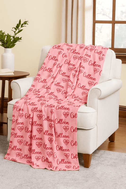 personalized pink blanket, Celtic heart knot blanket. Irish name blanket. custom Irish gift. Valentine’s Day Irish gift. Christmas Irish blanket. Irish love throw. Celtic heart throw blanket. cozy Irish decor. Irish dance gift. pink fleece name blanket, Celtic heritage blanket. Irish family gift