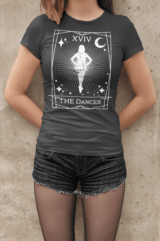 The Dancer Tarot Card Short Sleeve TeeT-ShirtCotton,Crew neck,Dance Rehearsal Tee,Dance Shirt,Dance Teacher Gift,Dancer Shirt,DTG,Gift For Dancer,Gift For Irish Dance,Ireland Dance Shirt,Irish Dance Gifts,Irish Dance Lover,Irish Dance Shirt,Irish Dance T