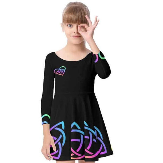 Cool Colored Rainbow Kid's Long Sleeve DressGirls DressA-line dress,baby girl clothes,baby girl dresses,back-To-school dress,Black play dress,celtic,Celtic Apparel,celtic dress,Celtic Heritage,Celtic knot,Celtic Knots,cute summer dresses,dresses for 10 ye