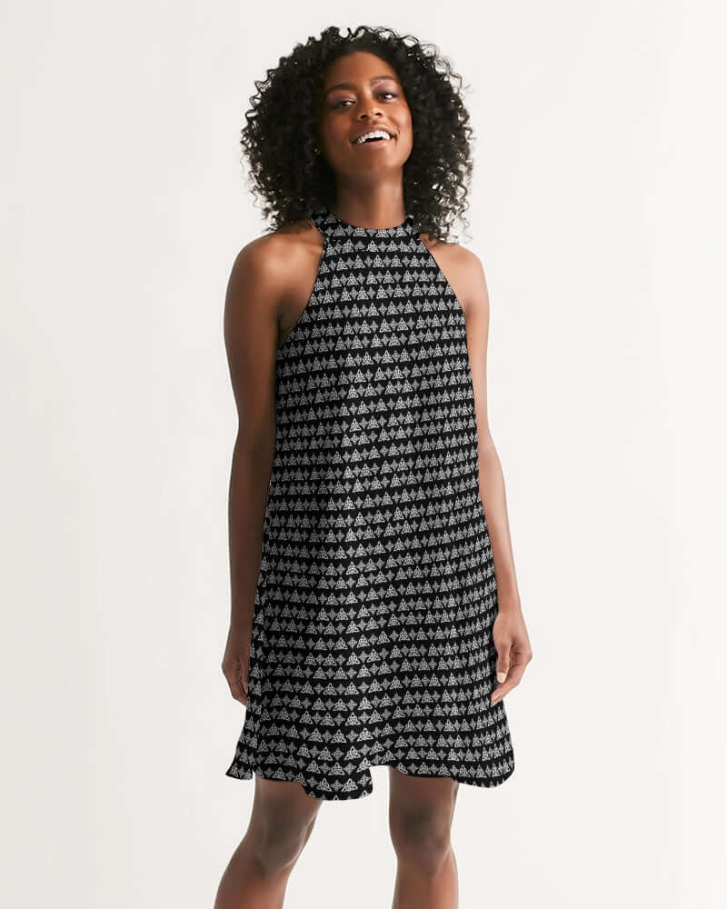 Celtic Dress: Elegant Celtic Knot Halter Dress Black & White / 2XL Celtic Dress: Elegant Celtic Knot Halter Dress Black & White / 2XL