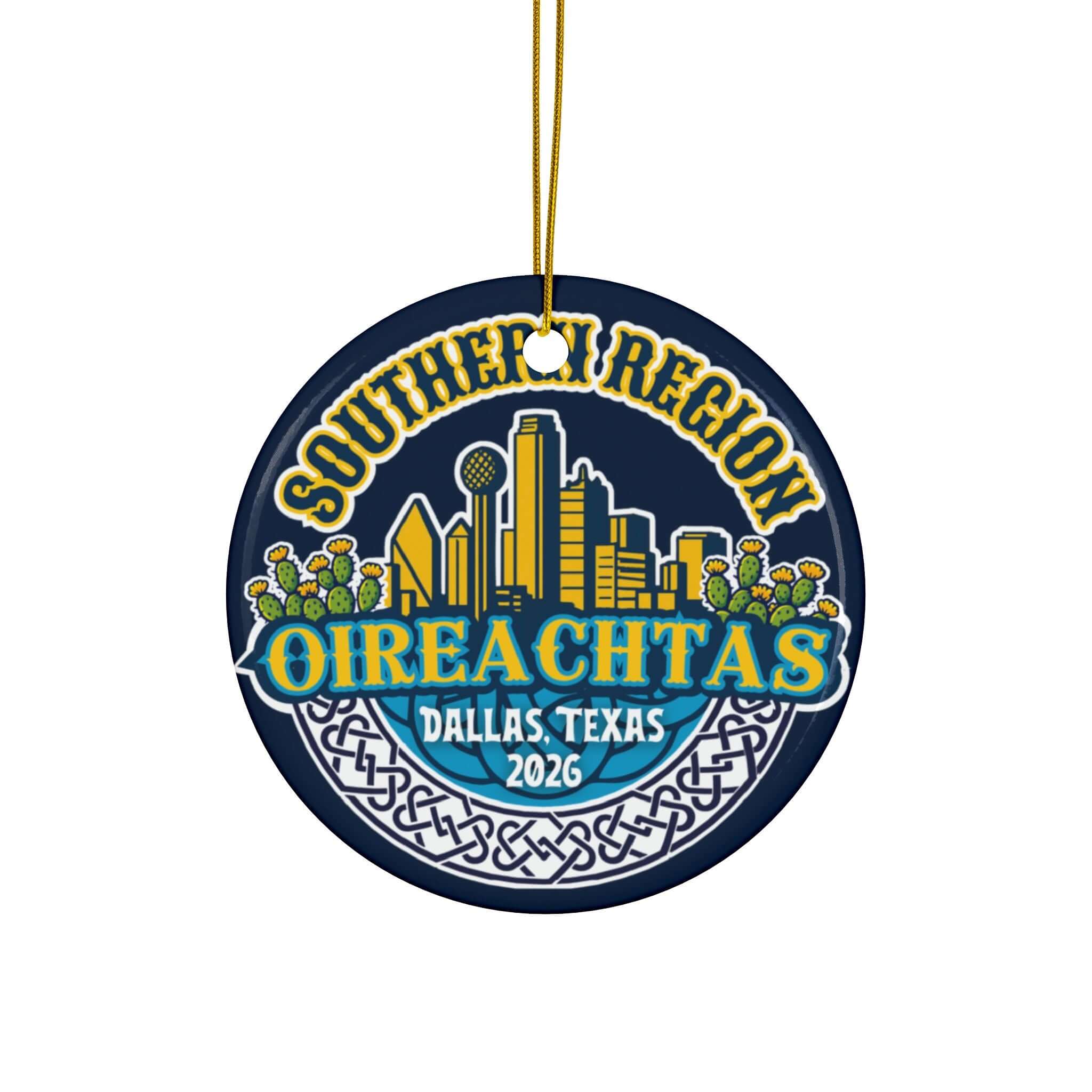Personalized back of the Southern Region Oireachtas 2026 ornament with dancer's name, school and competition placement