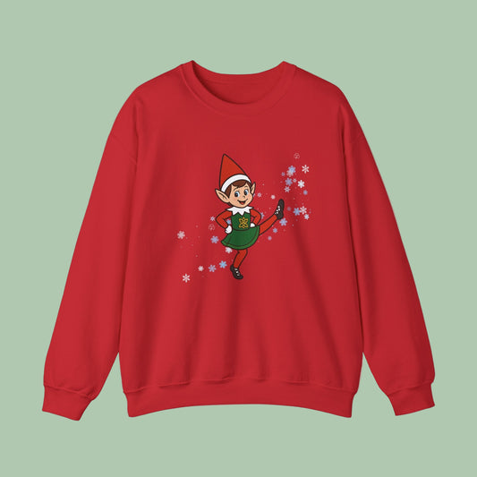 Elf Dance Christmas Sweatshirt — Cute Kicking Elf Holiday Crewneck (Adult)
