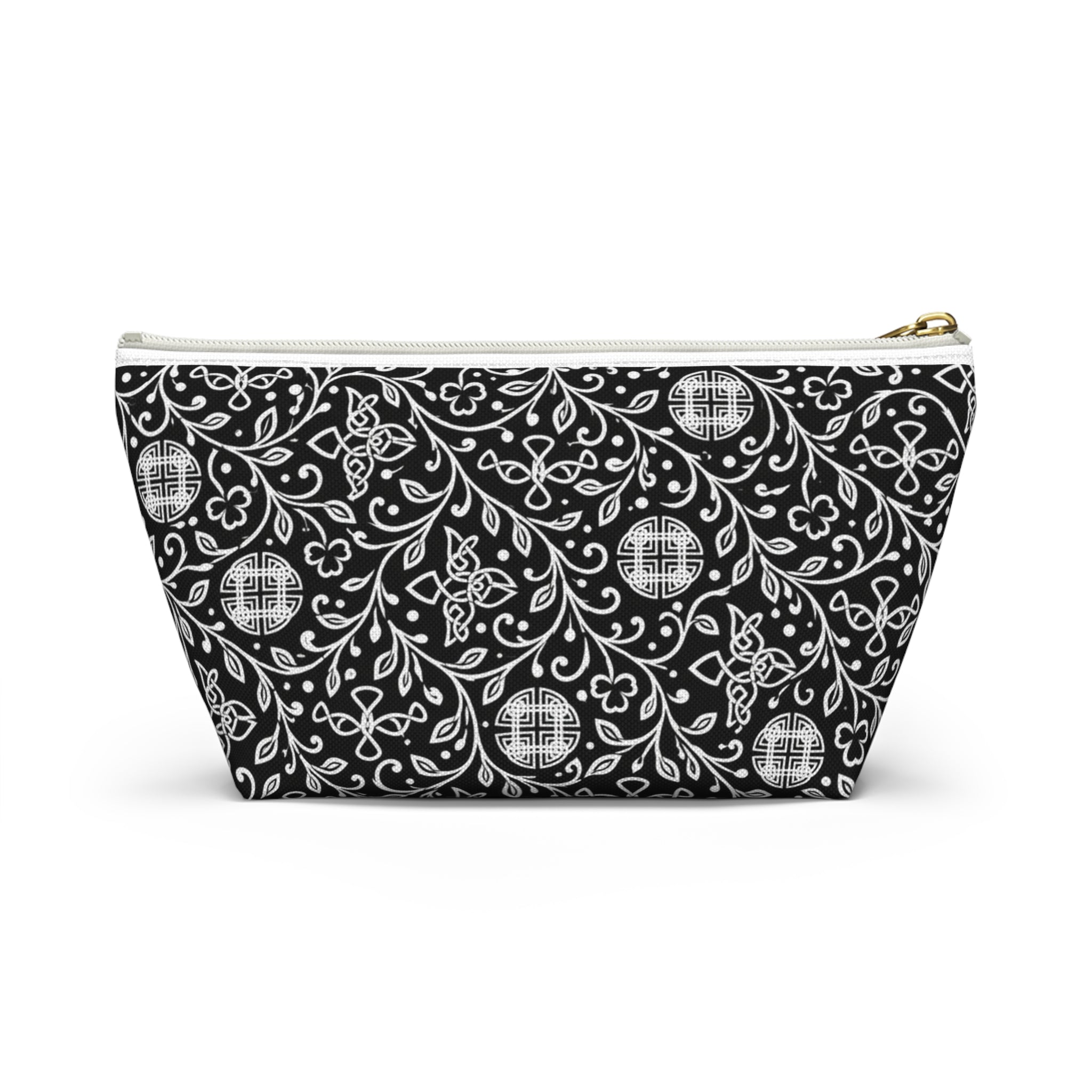 Foy School of Irish Dance makeup bag, black and white Celtic knot print