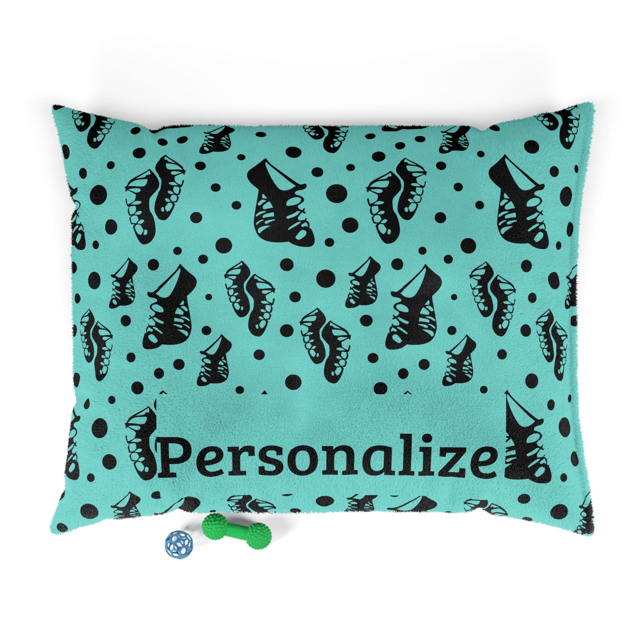 Turquoise Irish dance soft shoe pattern pet bed, a cozy Irish dance pet gift for dogs and cats