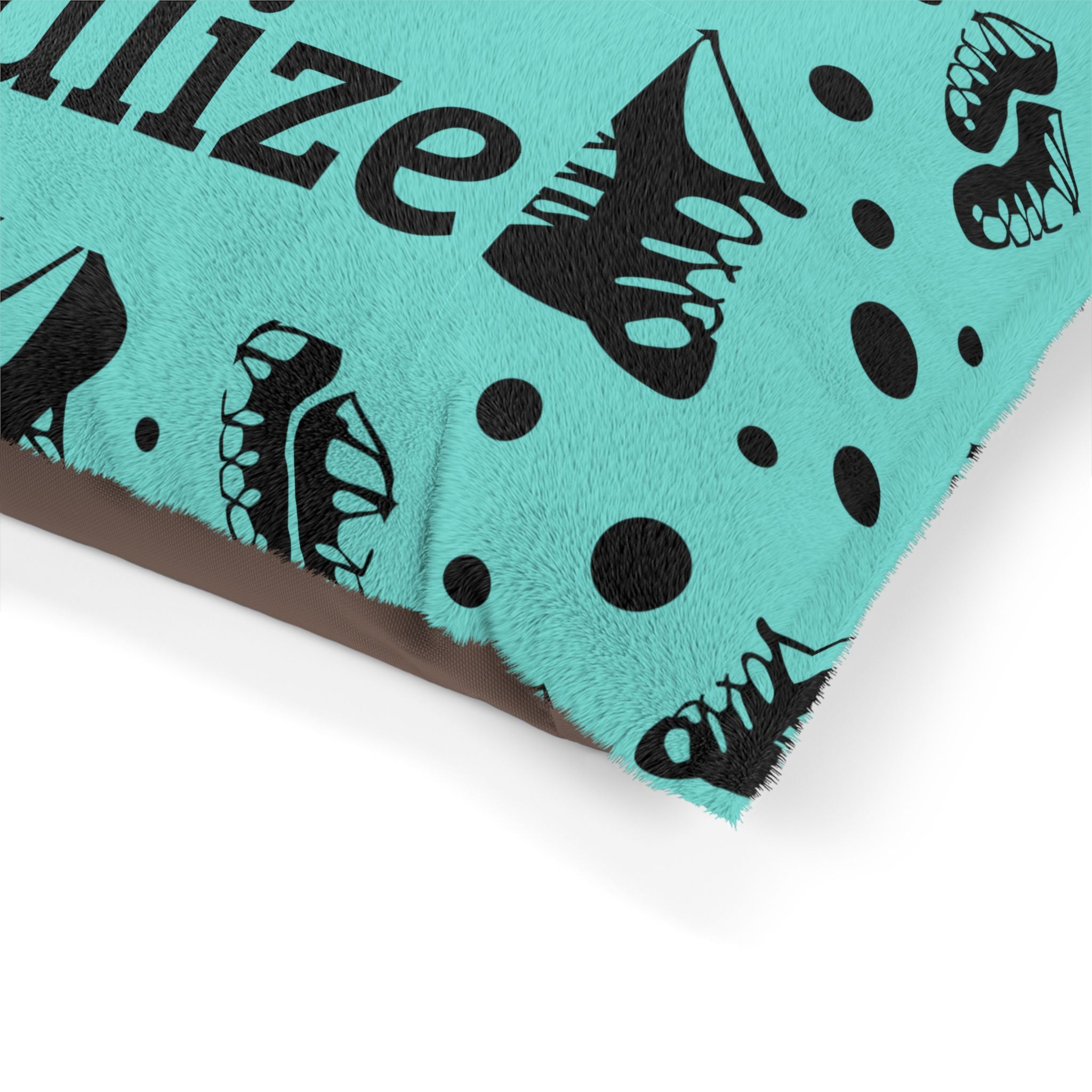 Close-up of the Irish dance soft shoe print on the fleece top of the pet bed