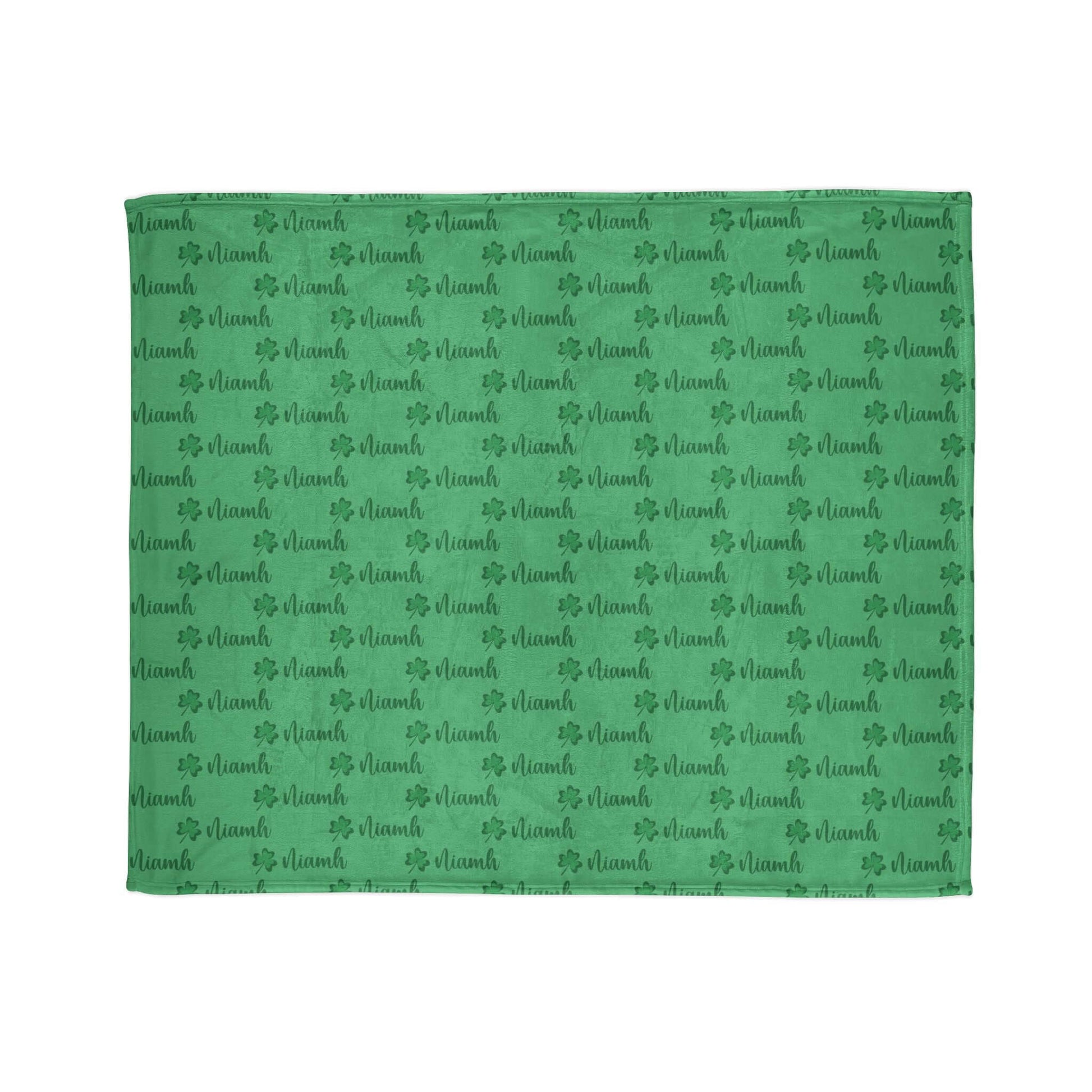 custom shamrock blanket for Irish dance family, embroidered family name Irish throw blanket, Irish blessing shamrock blanket gift idea, and green fleece shamrock blanket for couch or bed