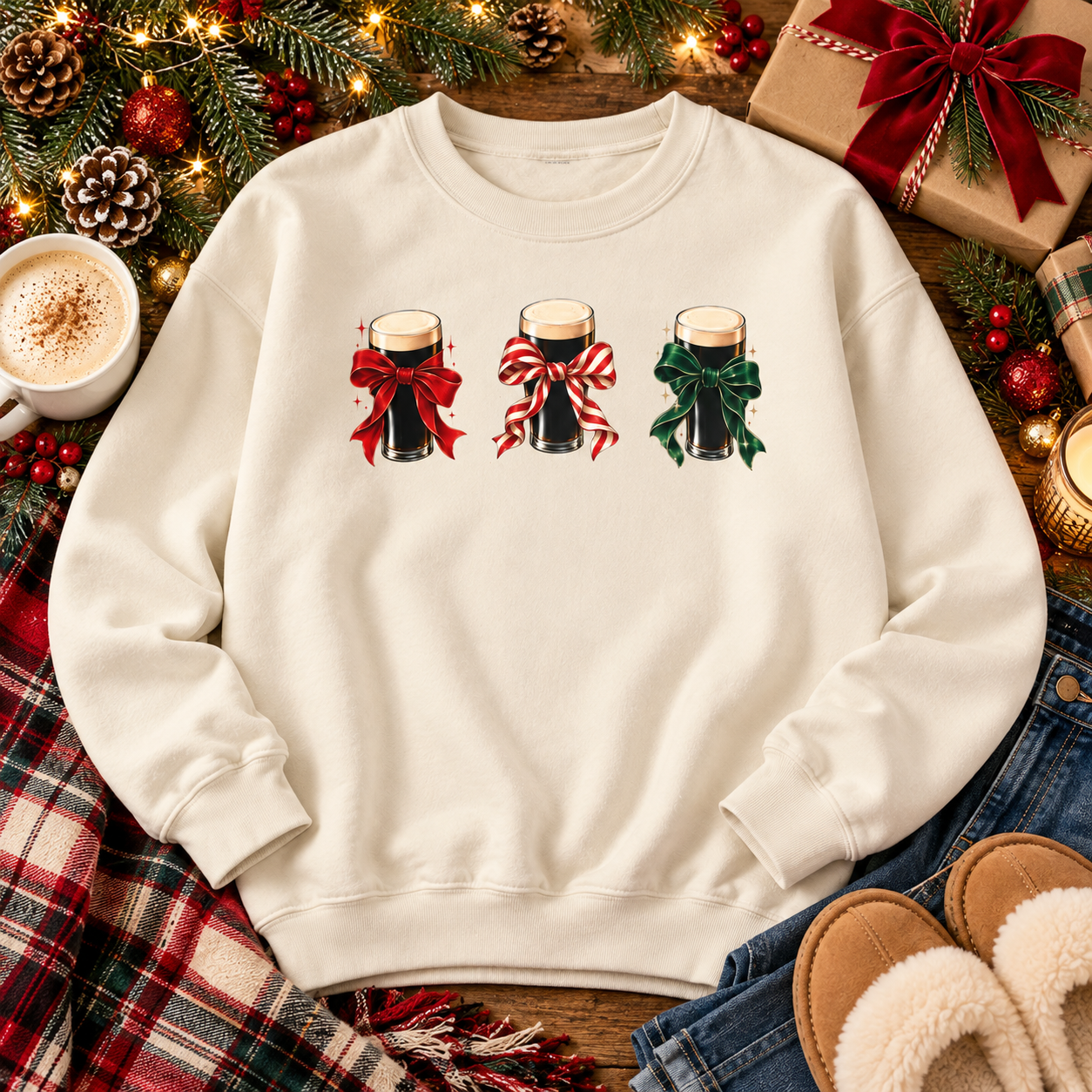 We Three Pint Christmas Sweatshirt ☘️ Funny Irish Stout Holiday Crewneck