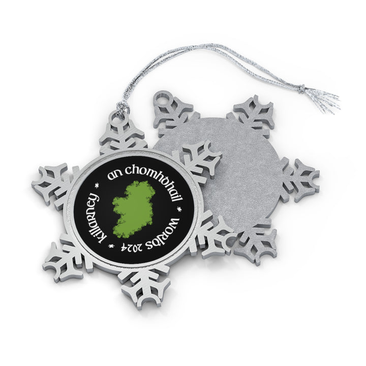 Killarney Worlds Pewter Snowflake OrnamentCelebrate the acheivement of making it to Killarney! These pewter snowflakes are made in a high-quality pewter construction and unique snowflake styling. Pewter photo ornaments come with silver-toned hanging strin