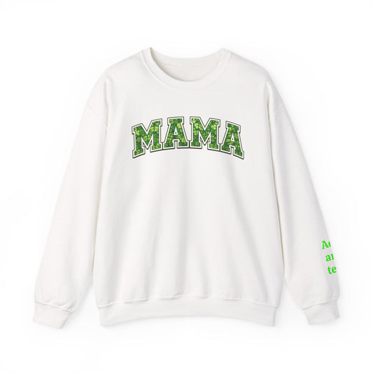 Lucky Mama Varsity Shamrock Sweatshirt – Personalized Sleeve Name Crewneck