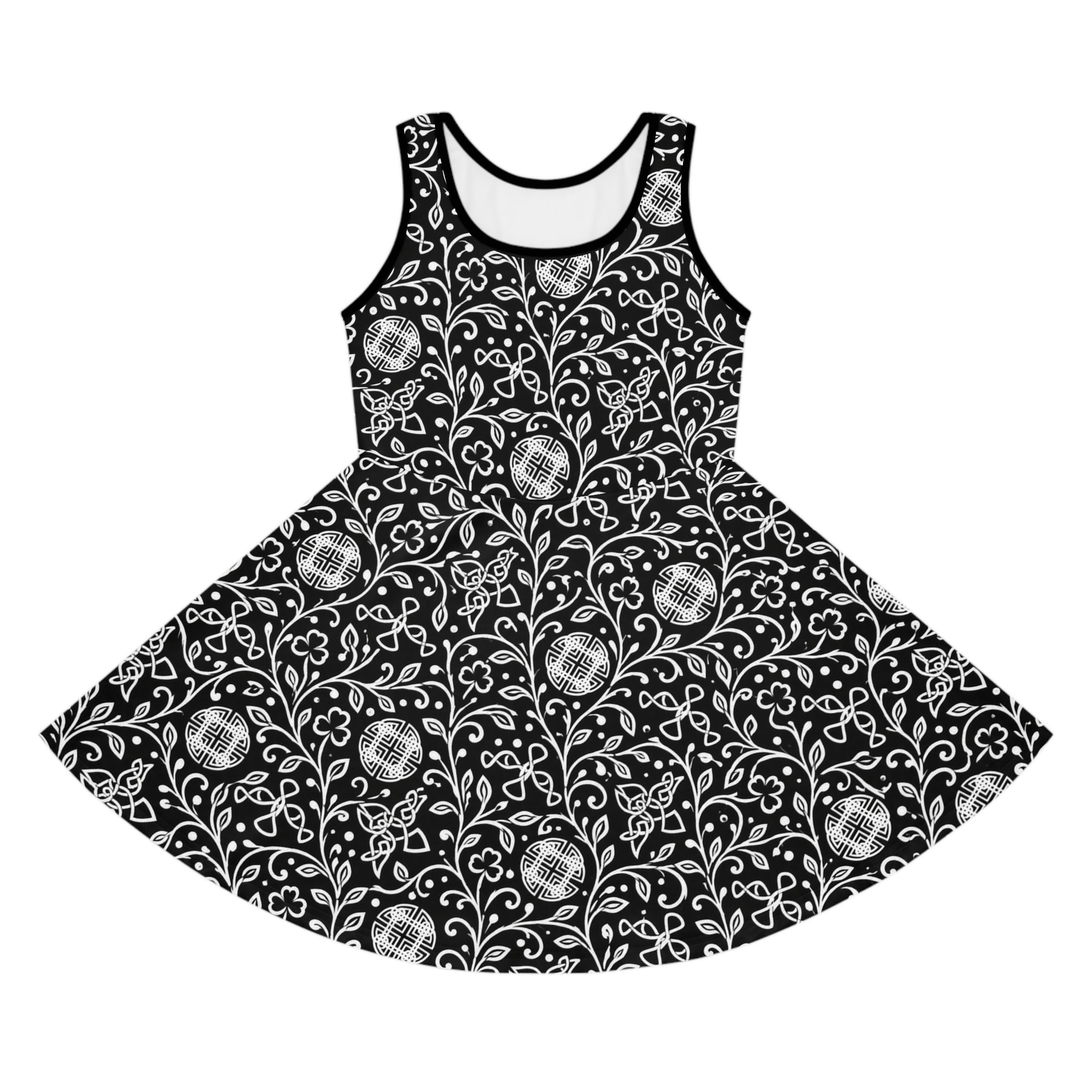 Foy Sundress with Black Floral Vine Pattern
