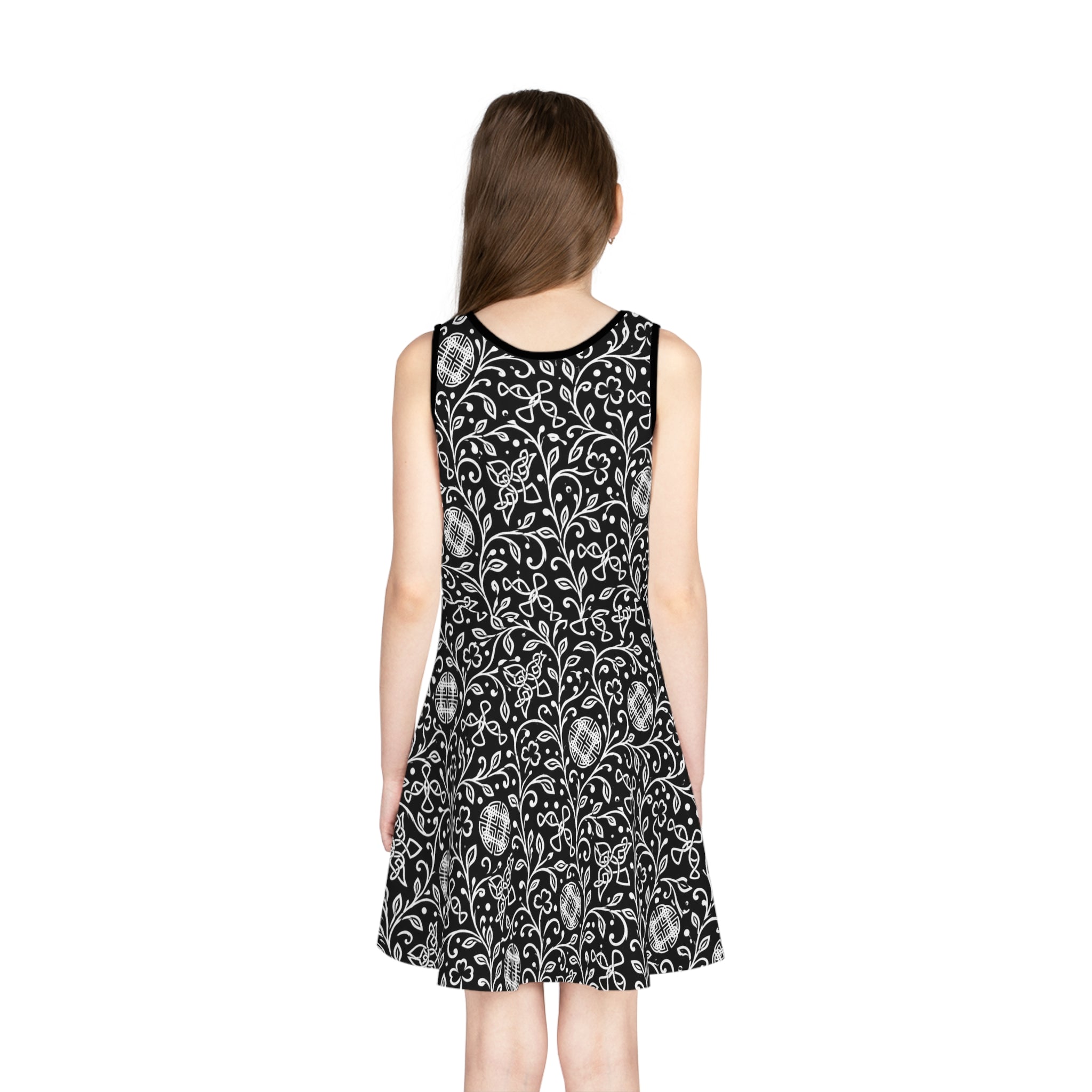 Foy Sundress with Black Floral Vine Pattern