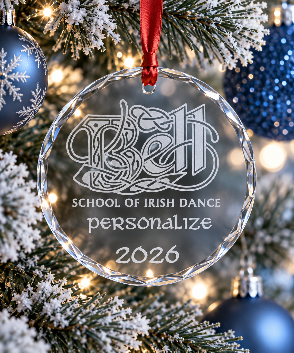 Bell School of Irish Dance personalized engraved crystal ornament - Irish dance Christmas gift