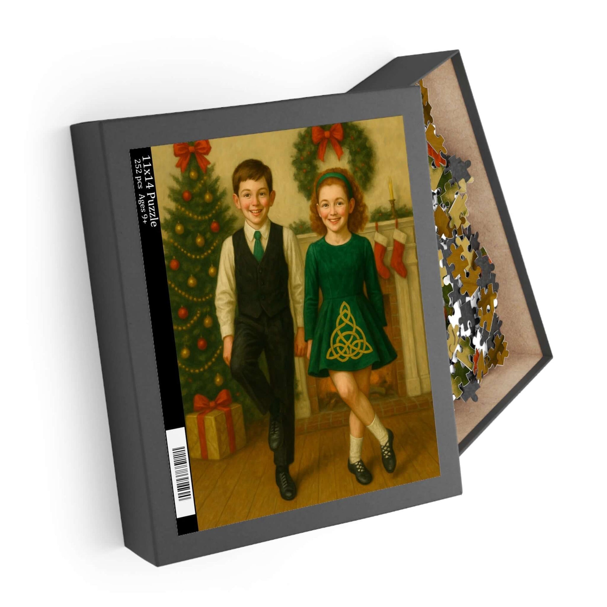 Irish dance puzzle, holiday puzzle gift, Christmas Irish dance décor, cozy family puzzle, cultural Christmas puzzle, Irish dancer holiday gift, Irish dance school fundraiser, puzzle for feis family, soft shoe dancer puzzle, Celtic Christmas gift, Christmas gift for Irish dancers, festive dance puzzle, Irish dance school spirit wear, holiday activity for kids and parents