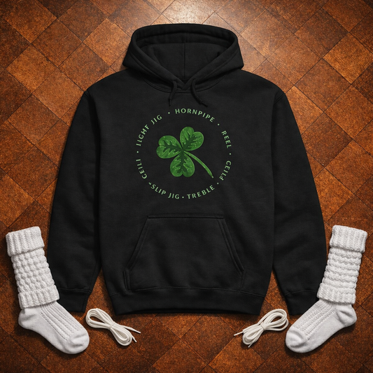 Youth Irish Dance Hoodie - Lucky Shamrock surrounded by Irish Dances