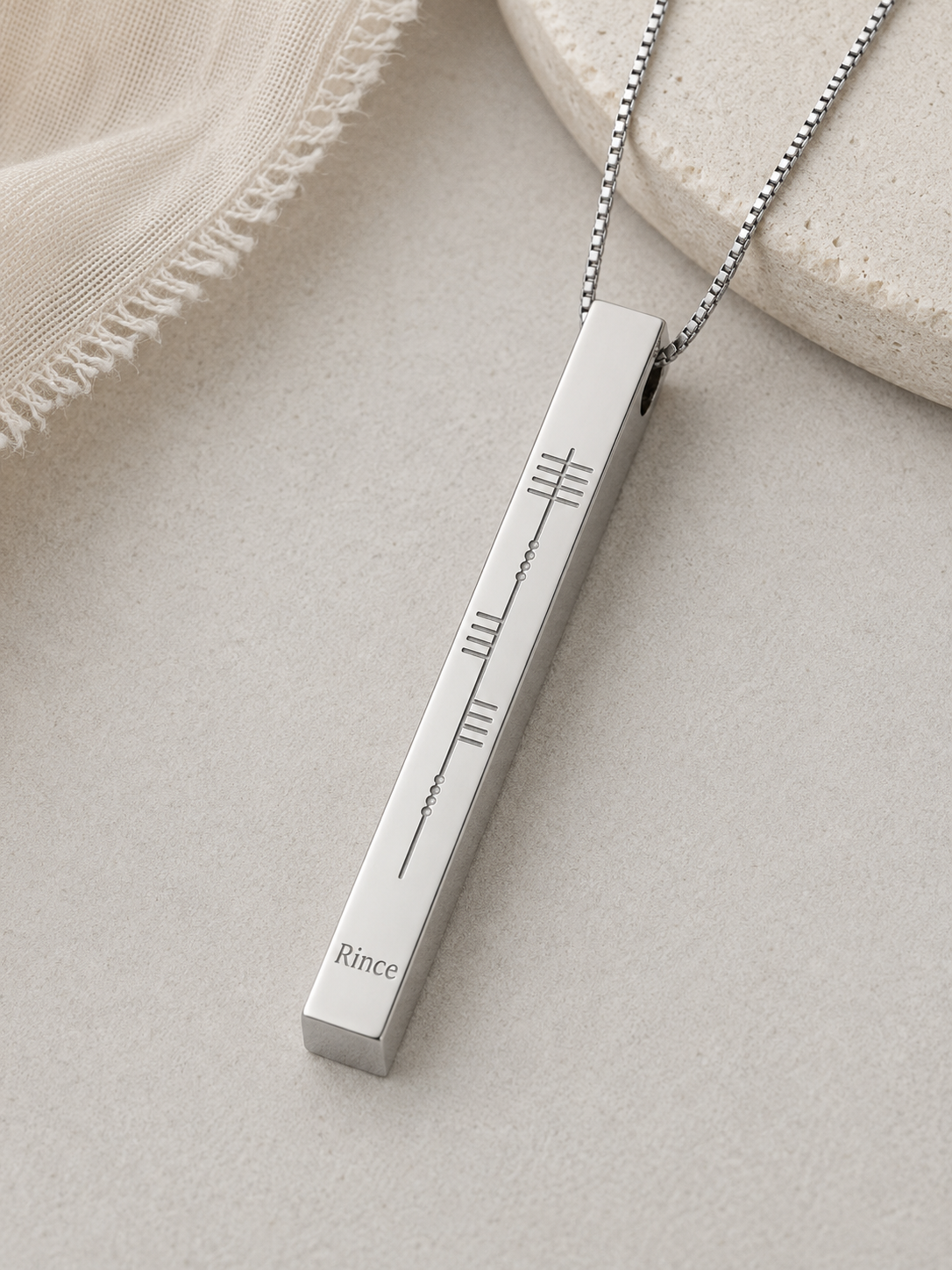 Rince Ogham Necklace – Irish Dance Engraved Bar Pendant in Gold or Silver