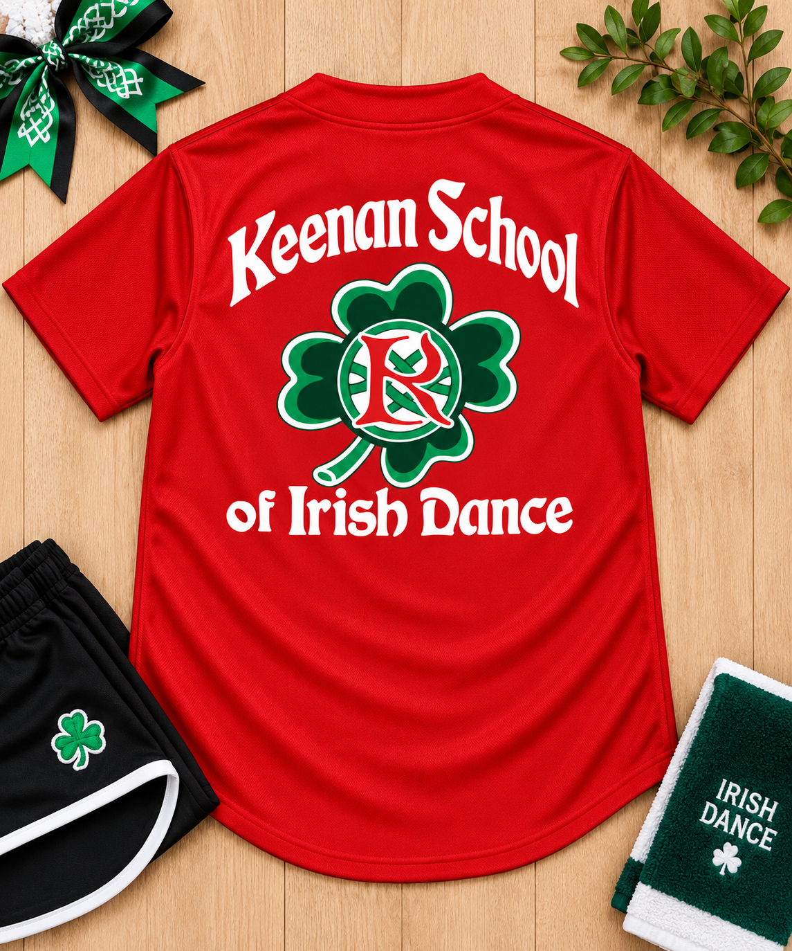 Keenan School of Irish Dance baseball jersey, front view