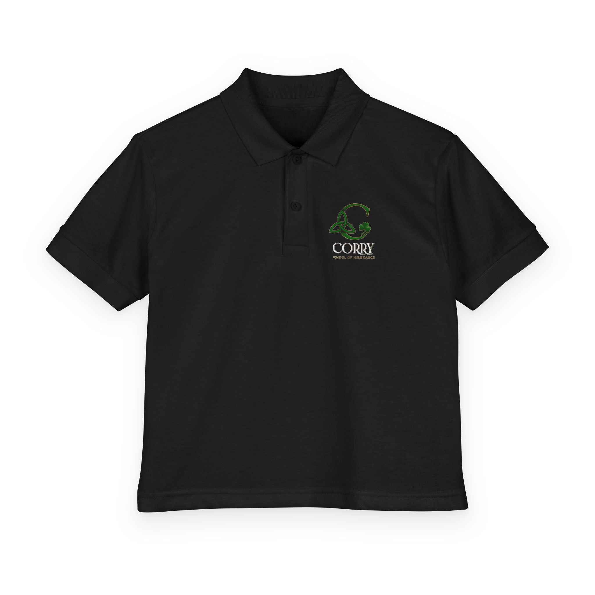 Maroon polo shirt with a small embroidered design on a white background