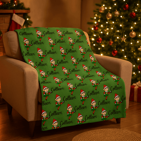 Irish Dance Christmas Blanket, Personalized Elf Blanket, Custom Irish Dance Gift, Irish Dancing Elf Decor, Irish Dancer Blanket, Cozy Holiday Throw, Custom Name Christmas Gift, Irish Dance School Spirit Wear, Feis Season Blanket, Christmas Gift for Dancers, Irish Dance School Apparel, Personalized Irish Dance Blanket, Irish Dance Team Gift, Custom Dance Team Throw Blanket