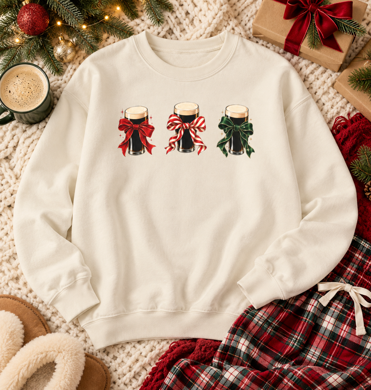 We Three Pint Christmas Sweatshirt ☘️ Funny Irish Stout Holiday Crewneck