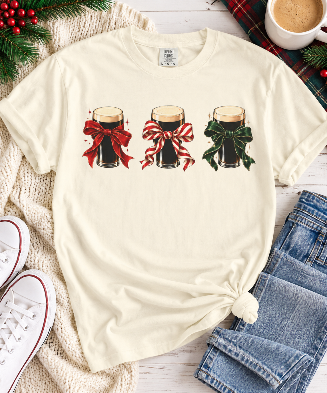 🍺 We Three Pints | Irish Stout Christmas Tee 🎄🎀