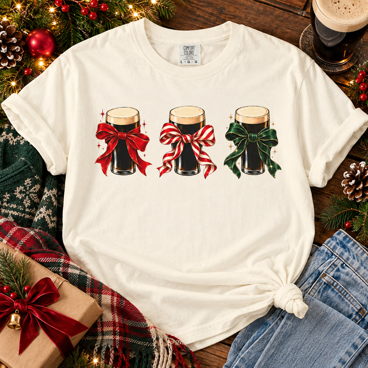 🍺 We Three Pints | Irish Stout Christmas Tee 🎄🎀
