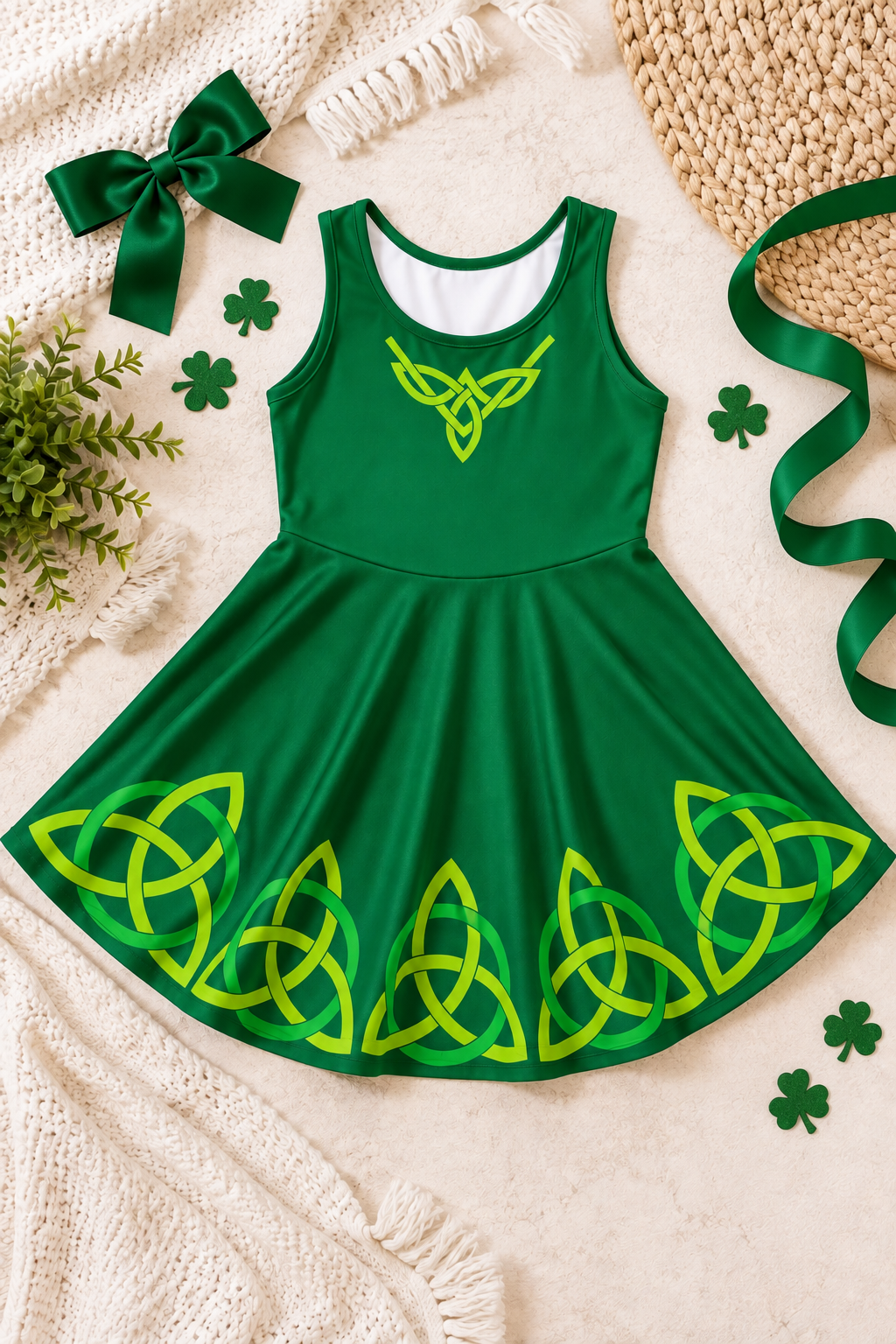 Little Irish dancer sundress with Celtic knotwork, FeistyFitzy original design