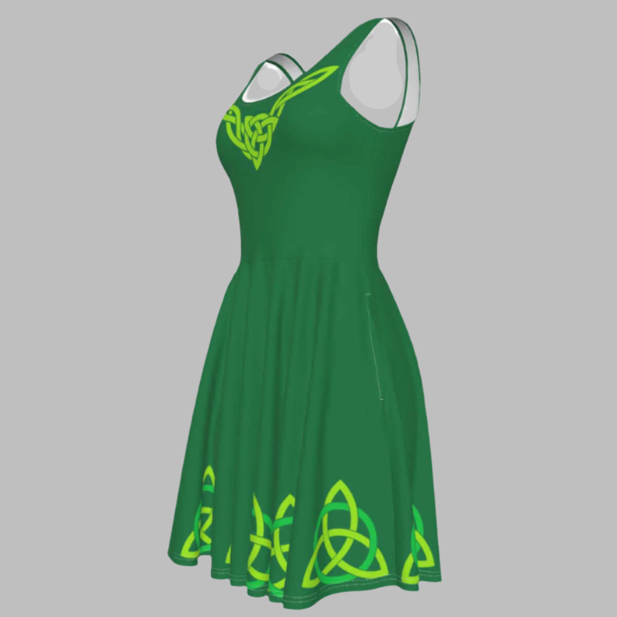 Irish Dress- Celtic Women's Sleeveless Dress w/ Pockets M / Green Irish Dress- Celtic Women's Sleeveless Dress w/ Pockets M / Green