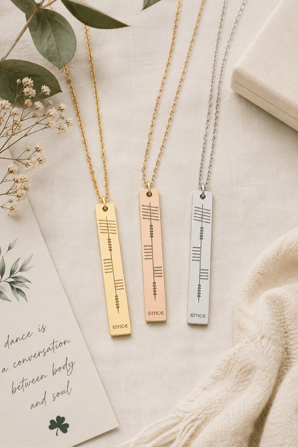 Rince Ogham Heritage Necklace, Irish "Dance" Necklace
