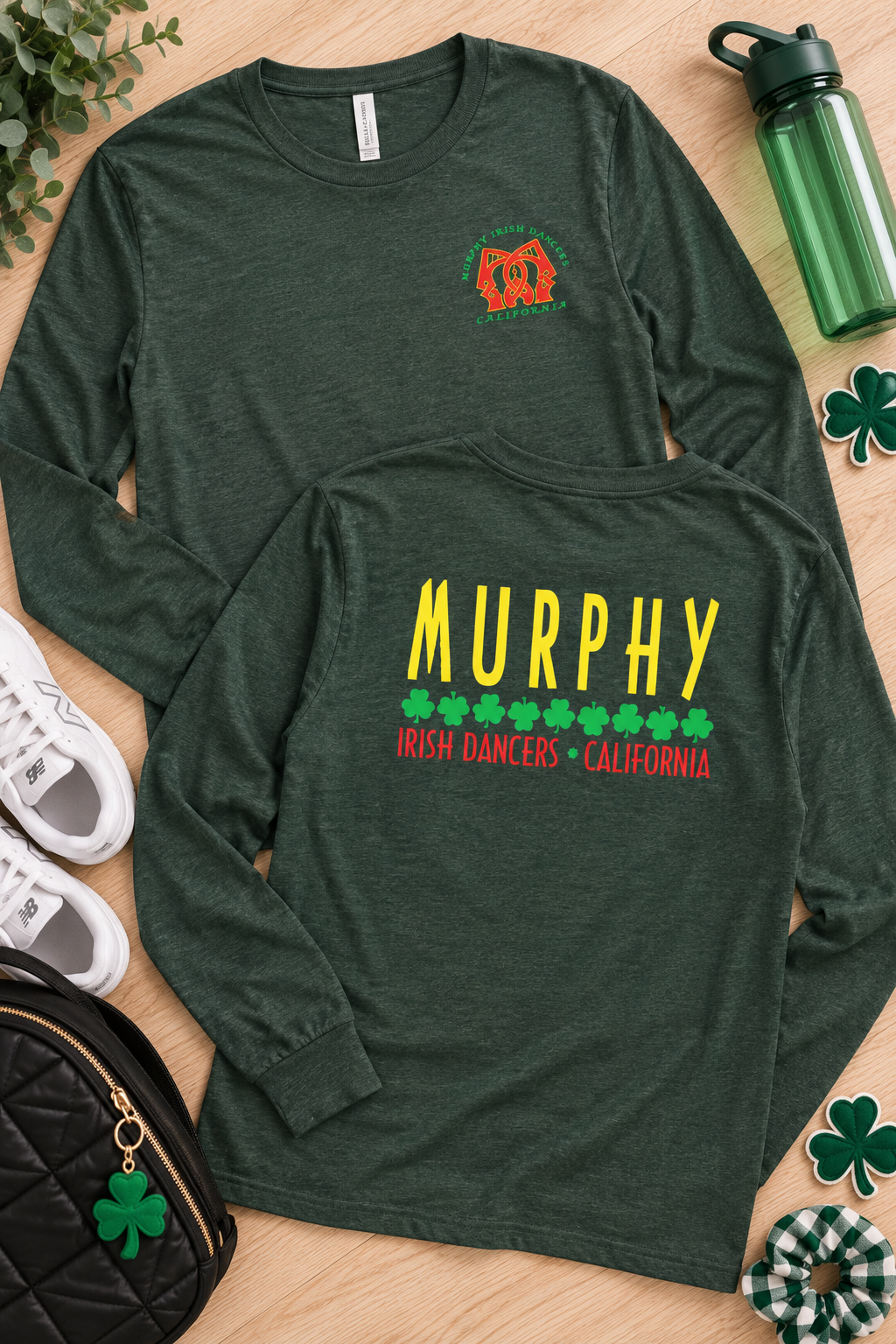 Murphy Irish Dancers Adult Long Sleeve Tee – Black or Heather Forest Green