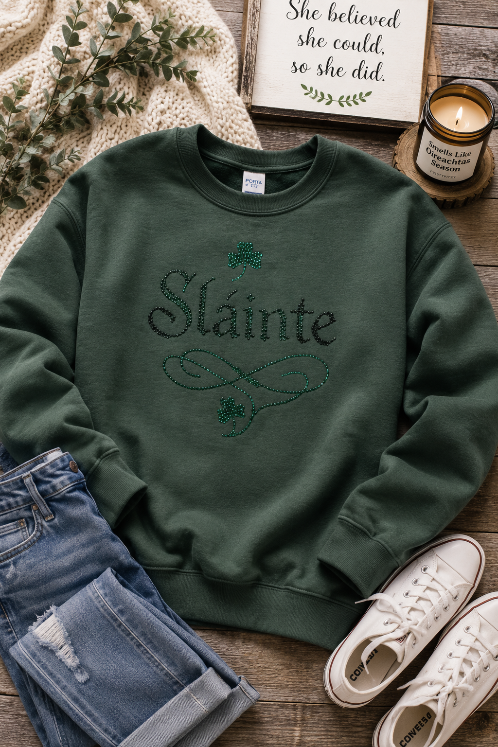 Sláinte Rhinestone Sweatshirt - Cozy & Stylish