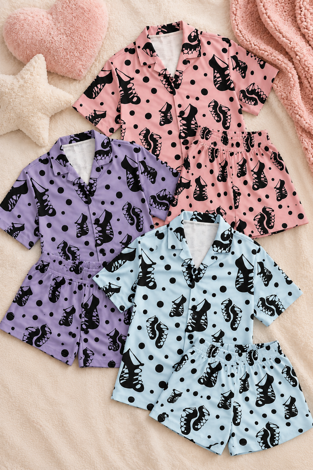 Kids Ghillie Pajama Set featuring a ghillie shoe print design, an Irish dance gift for kids.