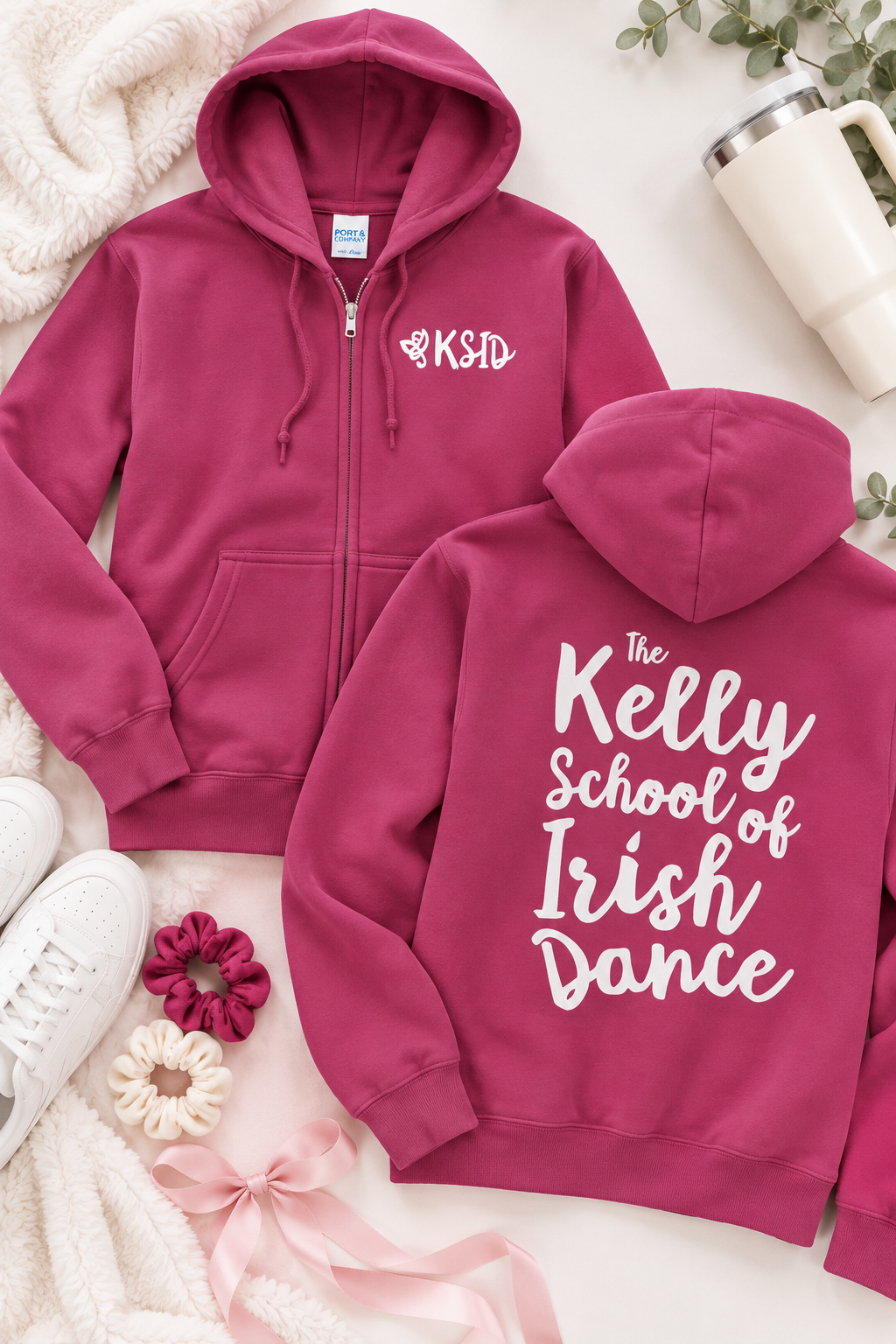 KSID Kelly School of Irish Dance hoodie, back logo