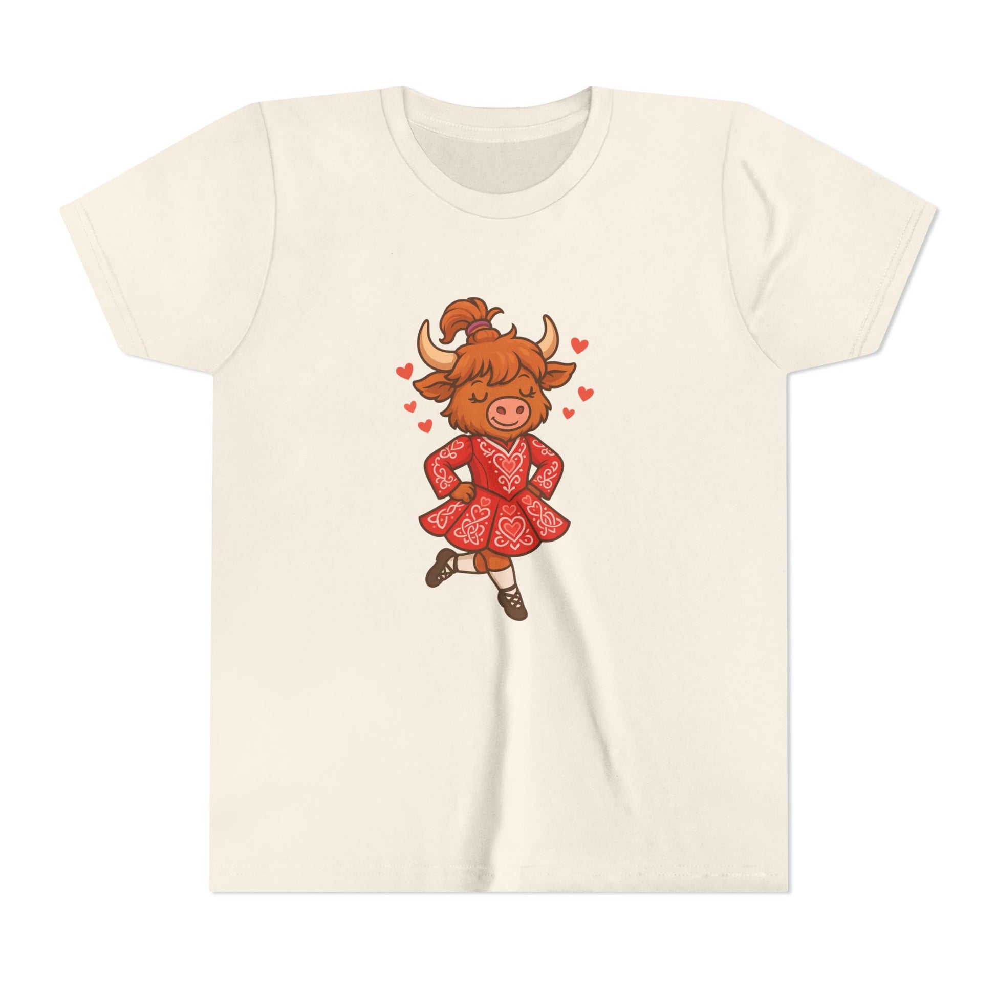 Valentine’s Day kids outfit, Irish dance cow shirt, Highland cow kids Valentine top, and cute Valentine graphic tee for dancers,