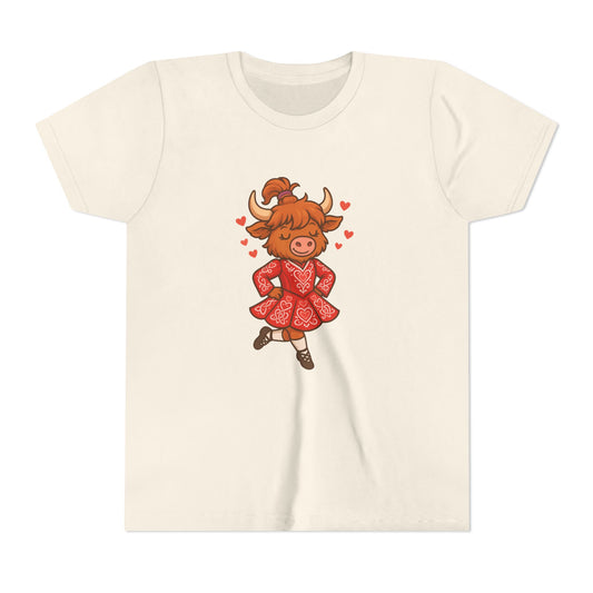 Valentine’s Day kids outfit, Irish dance cow shirt, Highland cow kids Valentine top, and cute Valentine graphic tee for dancers,