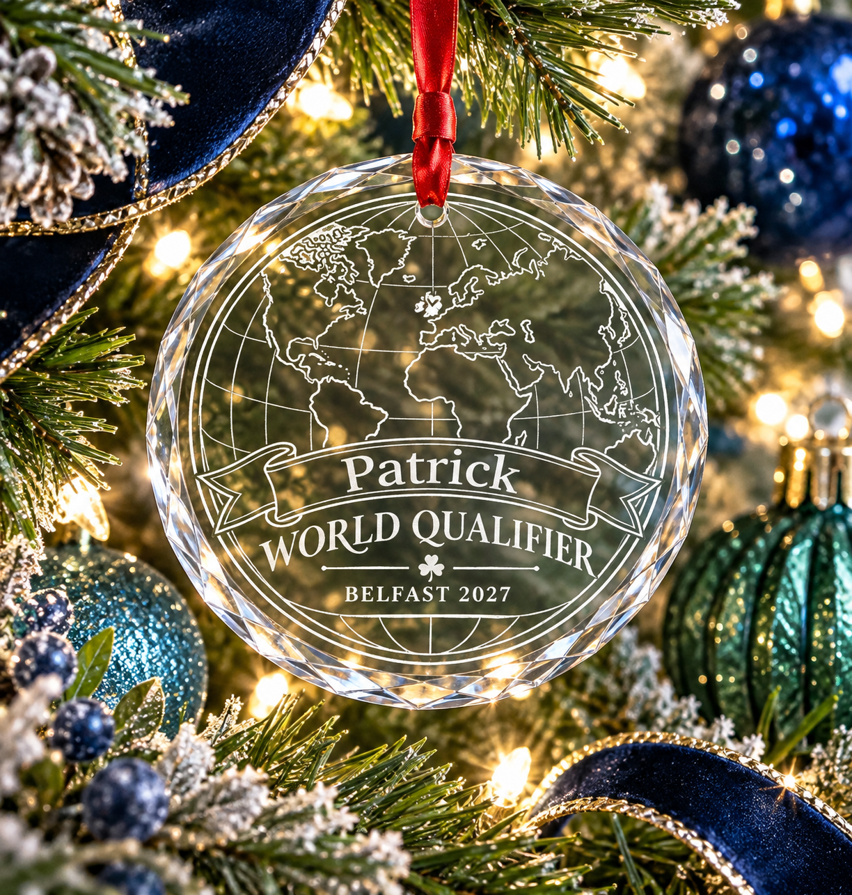 Personalized World Qualifier Ornament – Belfast 2027 ☘️ Irish Dance Worlds Christmas Keepsake