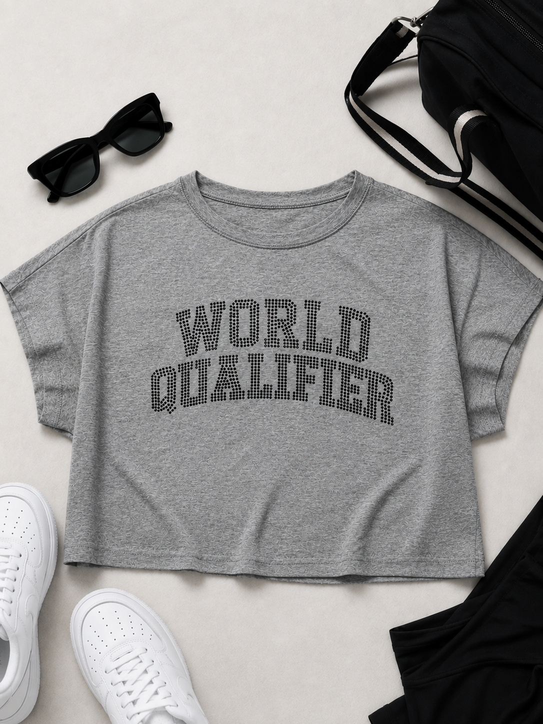 World Qualifier Rhinestone Oversized Open-Back Crop Tee