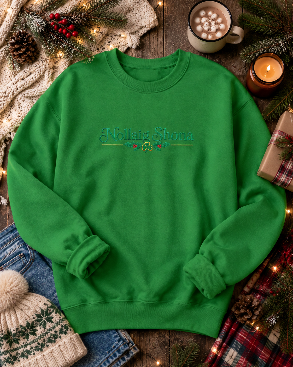 Nollaig Shona Embroidered Sweatshirt | Irish Christmas Sweater | Gaelic Christmas Gift | Irish Holiday Sweatshirt