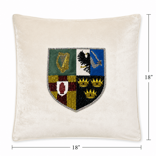 Irish velvet throw pillow with hand bedazzled four provinces crest design
Celtic home décor pillow cover with rhinestone Ireland shield artwork
Luxury ivory velvet Irish pillow cover with sparkling handmade embellishments
Four Provinces of Ireland decorative pillow cover with crystal detailing