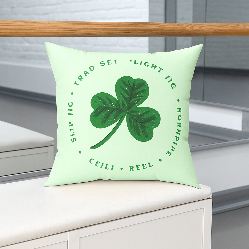 Irish dance pillow, shamrock home decor, Irish dance studio decor, feis gift idea, Irish dance bedroom, Celtic shamrock pillow, Irish dancer room decor, St Patricks Day pillow, Irish heritage gift, Irish dance team gift, cozy Irish decor, shamrock accent pillow, Irish dance school gear, personalized Irish dance decor, green shamrock cushion